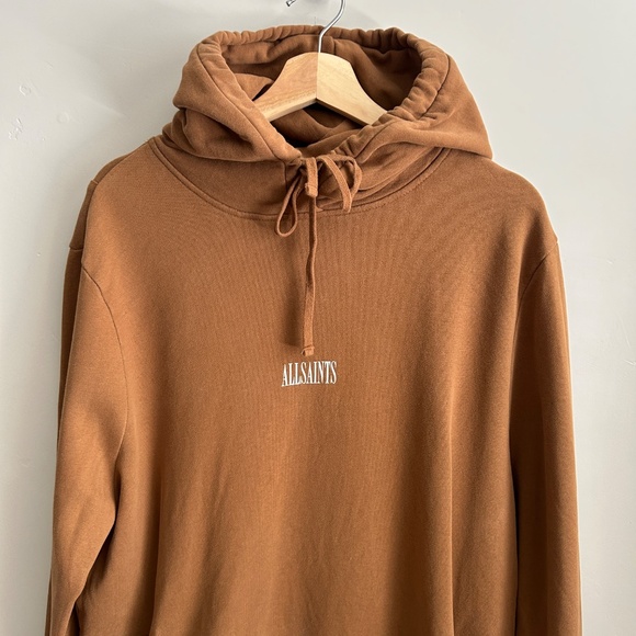 All Saints Hoodie Men XXL Brown Solid Pullover Sweatshirt Ryder Oth Hoody - Picture 1 of 11